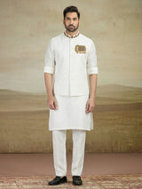 Off white linen waistcoat set for wedding wear