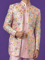 Light pink silk indowestern set with embroidery