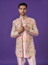 Light pink silk indowestern set with embroidery