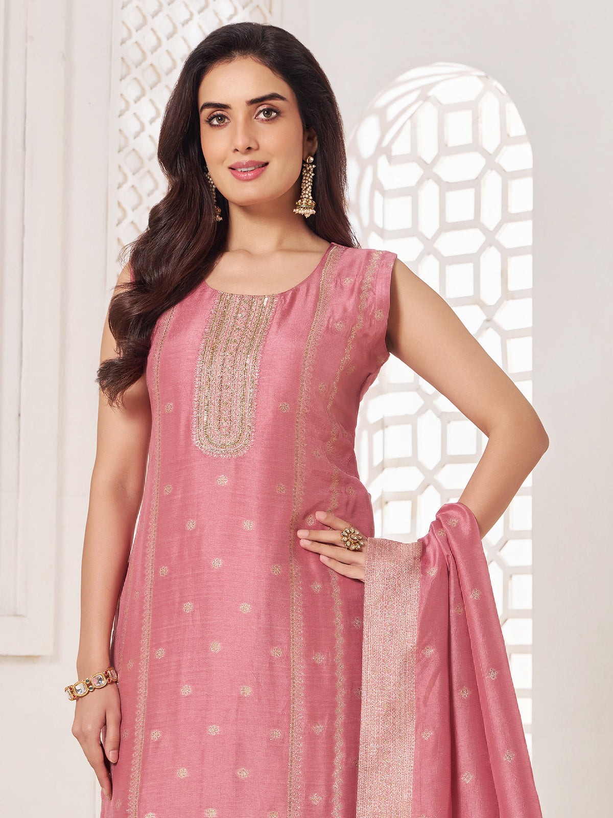 Light pink silk festive wear salwar suit