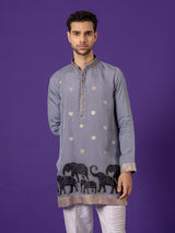 Grey festive wear cotton silk salwar suti