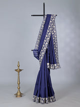 Navy festive wear saree in semi tissue silk
