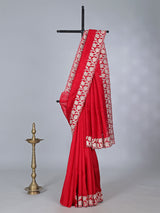 Red semi tissue silk saree with cutworked border