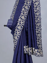 Navy semi tissue silk saree with embroidered border