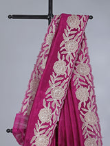 Wine festive wear semi tissue silk saree