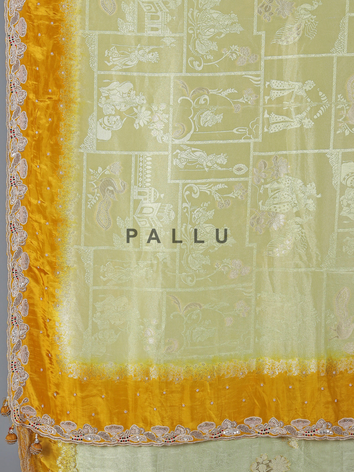 Yellow chinya silk shaded saree for wedding