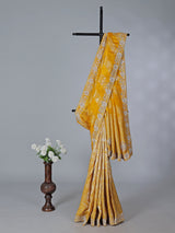 Yellow beads worked dola silk saree for wedding