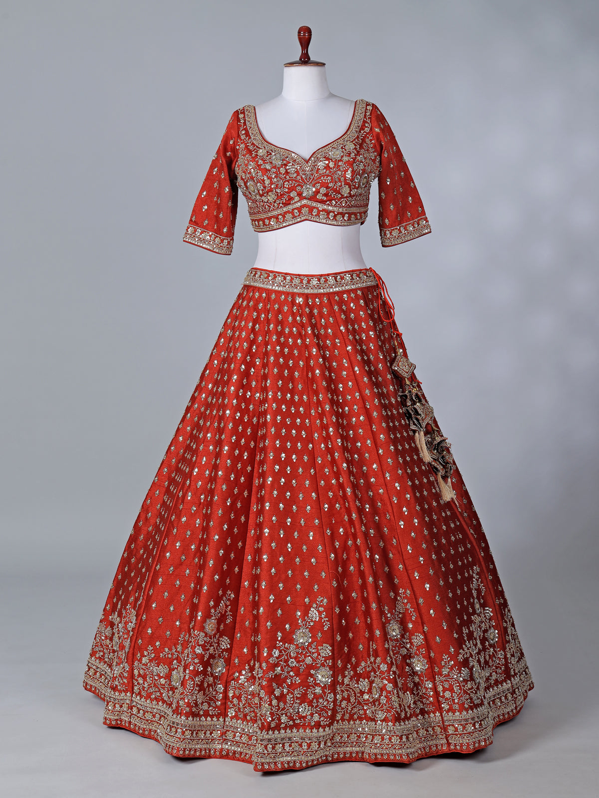 Rust red bridal silk lehenga choli