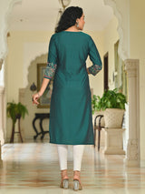 Bottle green cotton silk embroidered sequins and beads kurti