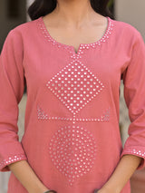 Peach cotton aabla embroidered kurti palazzo set