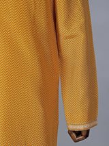 Printed yellow cotton silk kurta suit for festive occasions