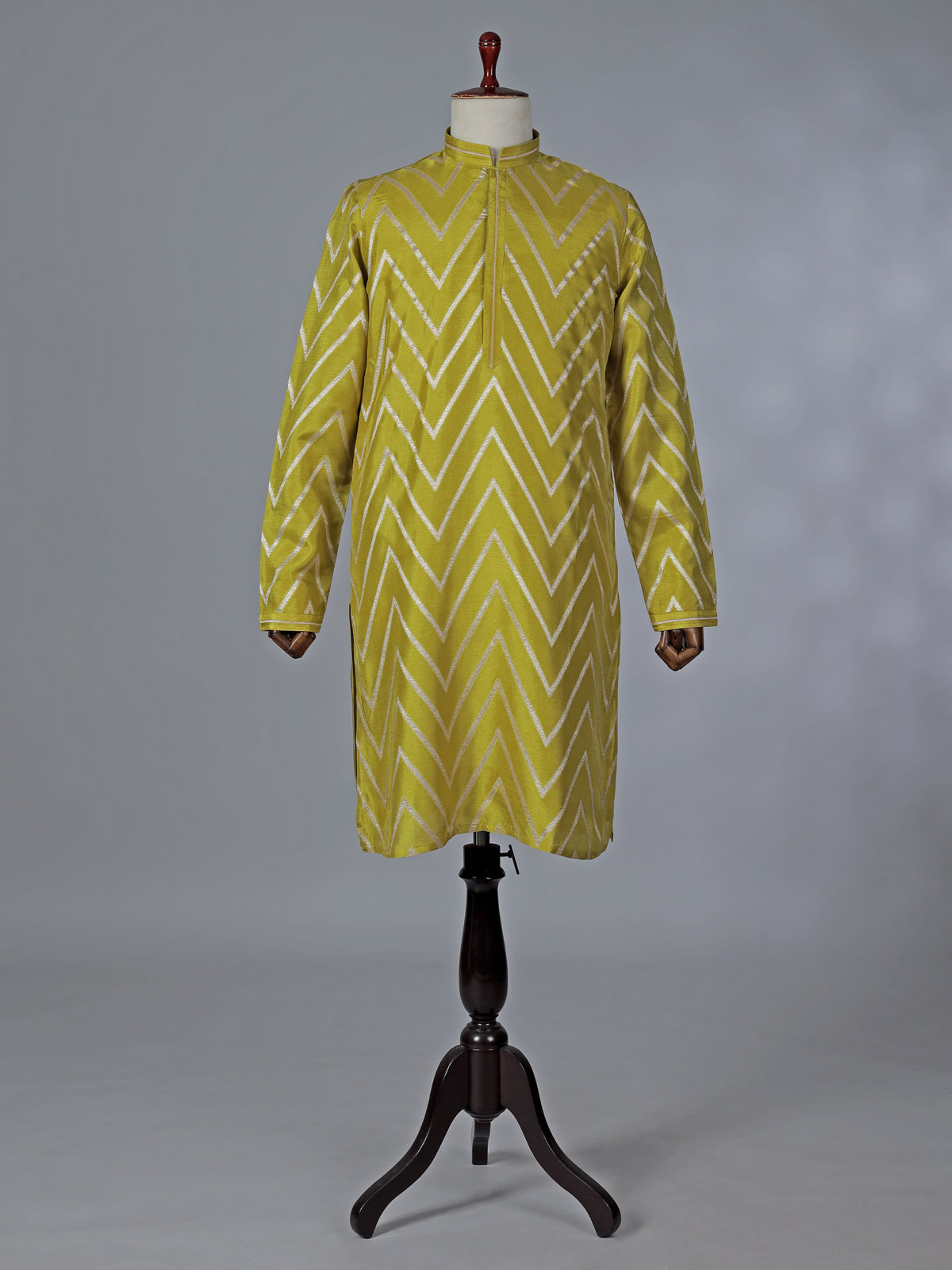 Mehendi yellow cotton silk kurta suit with zari detailing
