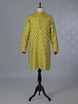 Mehendi yellow cotton silk kurta suit with zari detailing