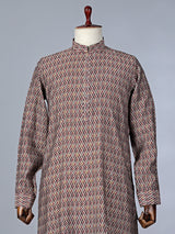 Brown printed cotton silk kurta suit with festive appeal
