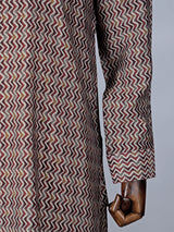 Brown printed cotton silk kurta suit with festive appeal