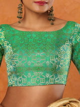 Mint green brocade boat neck half sleeve readymade blouse