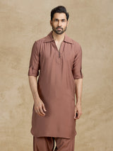 Plain brown cotton silk eid pathani suit