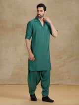 Elegant green cotton silk eid pathani outfit