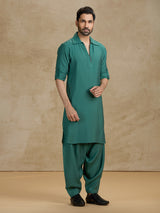 Elegant green cotton silk eid pathani outfit