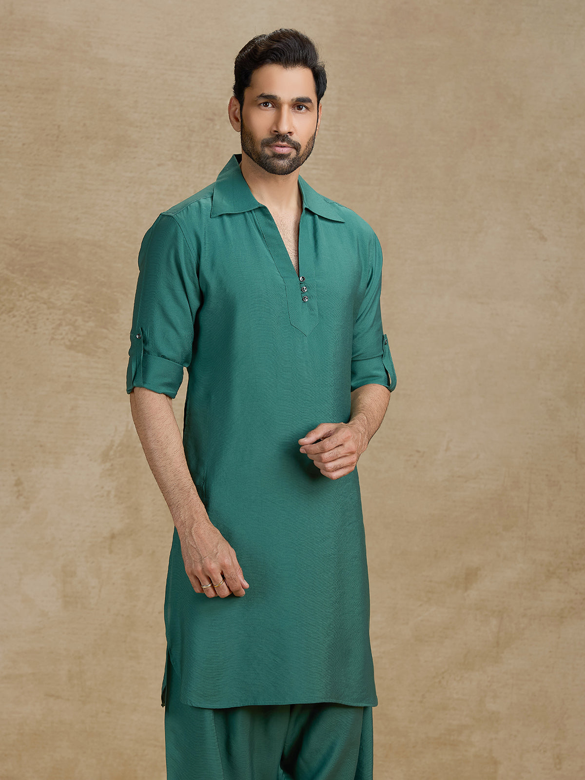 Elegant green cotton silk eid pathani outfit