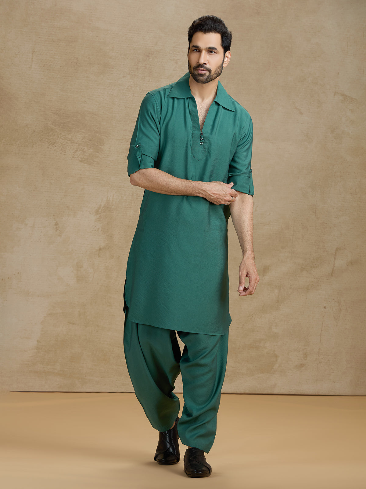 Elegant green cotton silk eid pathani outfit