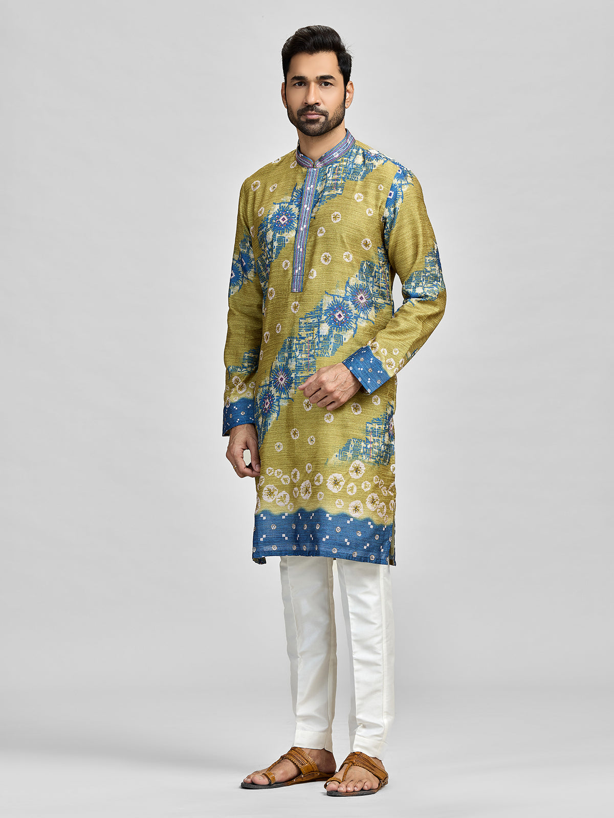 Olive blue stonework festive royal ensemble