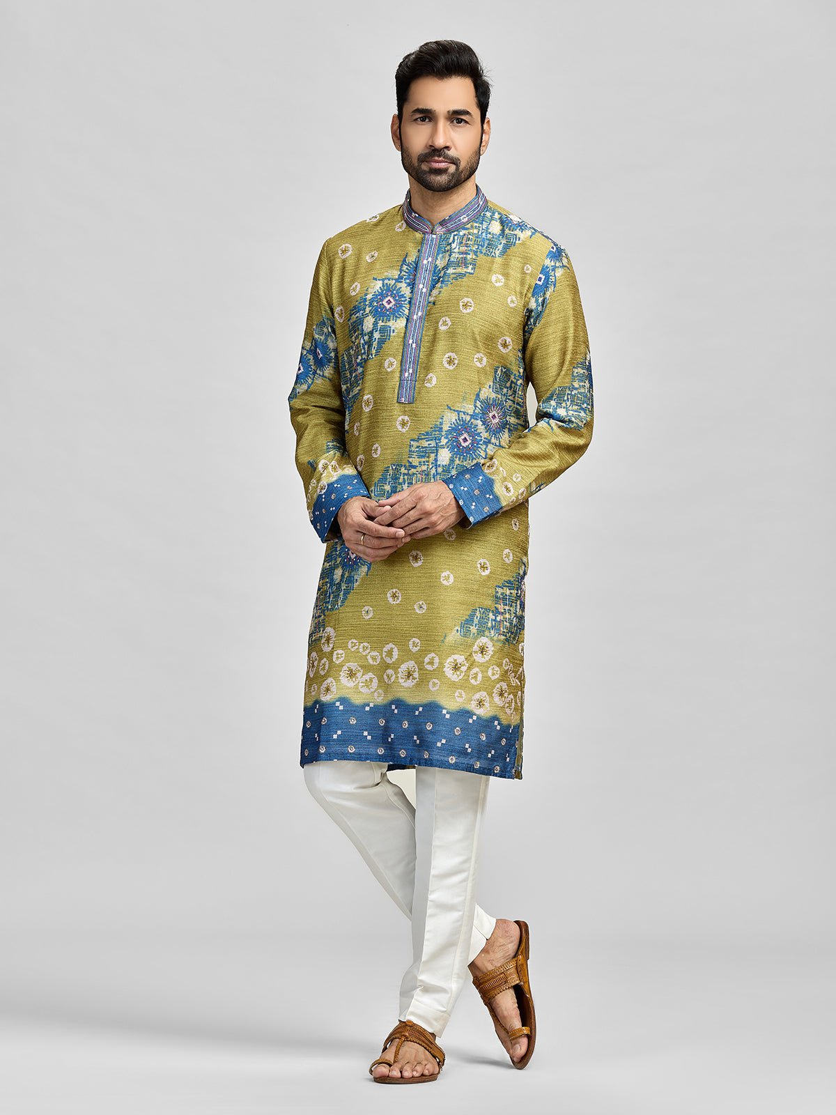 Olive blue stonework festive royal ensemble