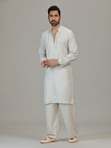 White cutdana detailed mandarin elegance outfit