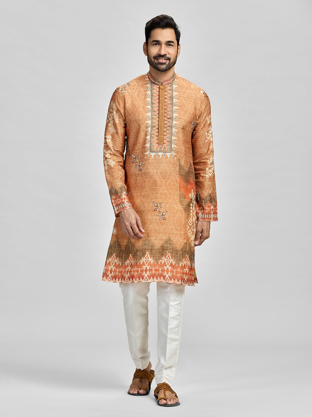 Rust orange vibrant celebration kurta suit for him