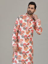 Off white floral printed ethnic kurta pajama for men