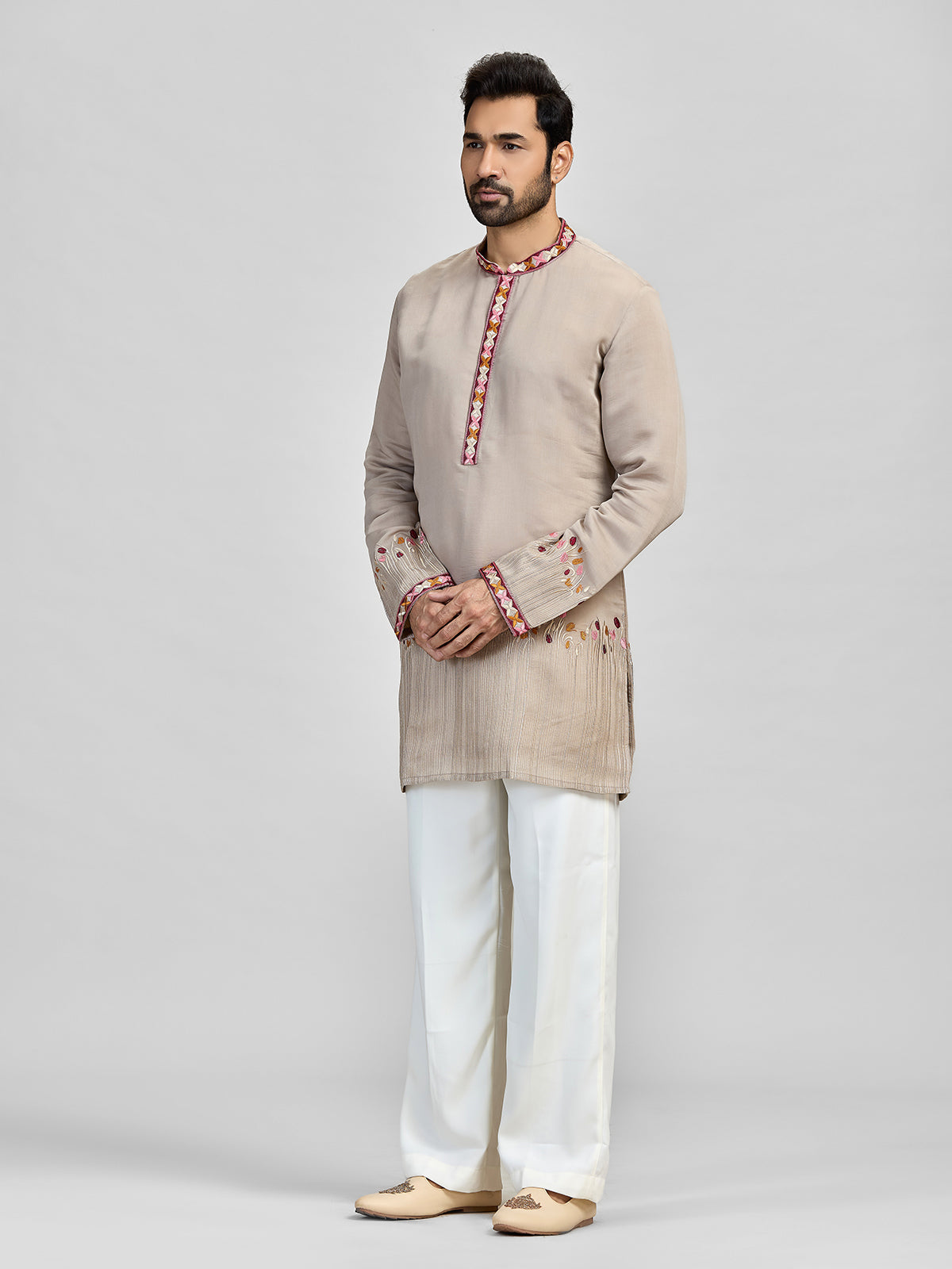Grey silk heritage embroidered masterpiece