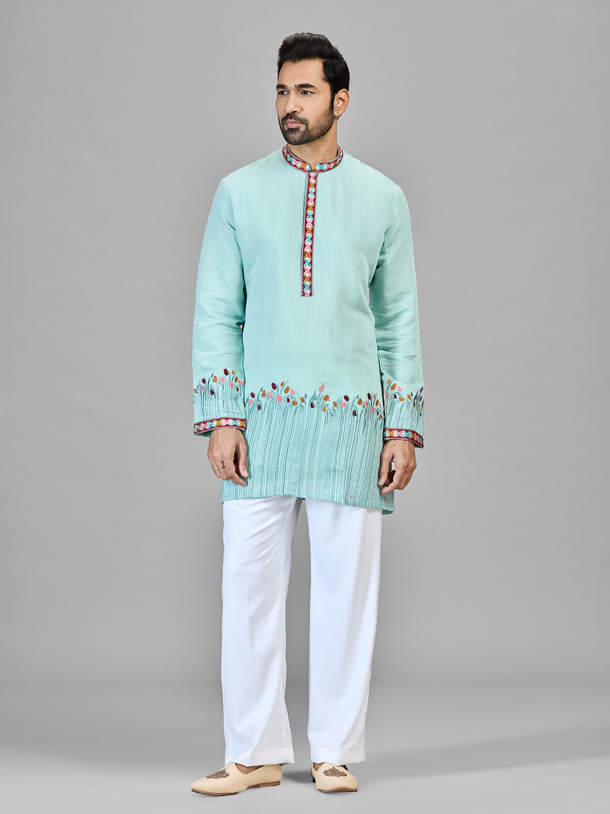 Sky blue luminous silk festive wear