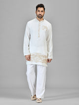 Off white elephant motif ethnic kurta suit for men
