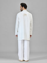 Off white elephant motif ethnic kurta suit for men