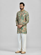Green vibrant festive silk kurta set for gentlemen