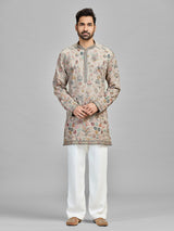 Grey silk sequinned festive couture ensemble