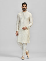 Cream banarasi chanderi embellished kurta suit