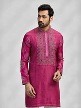 Magenta silk bandhani embroidered festive kurta suit
