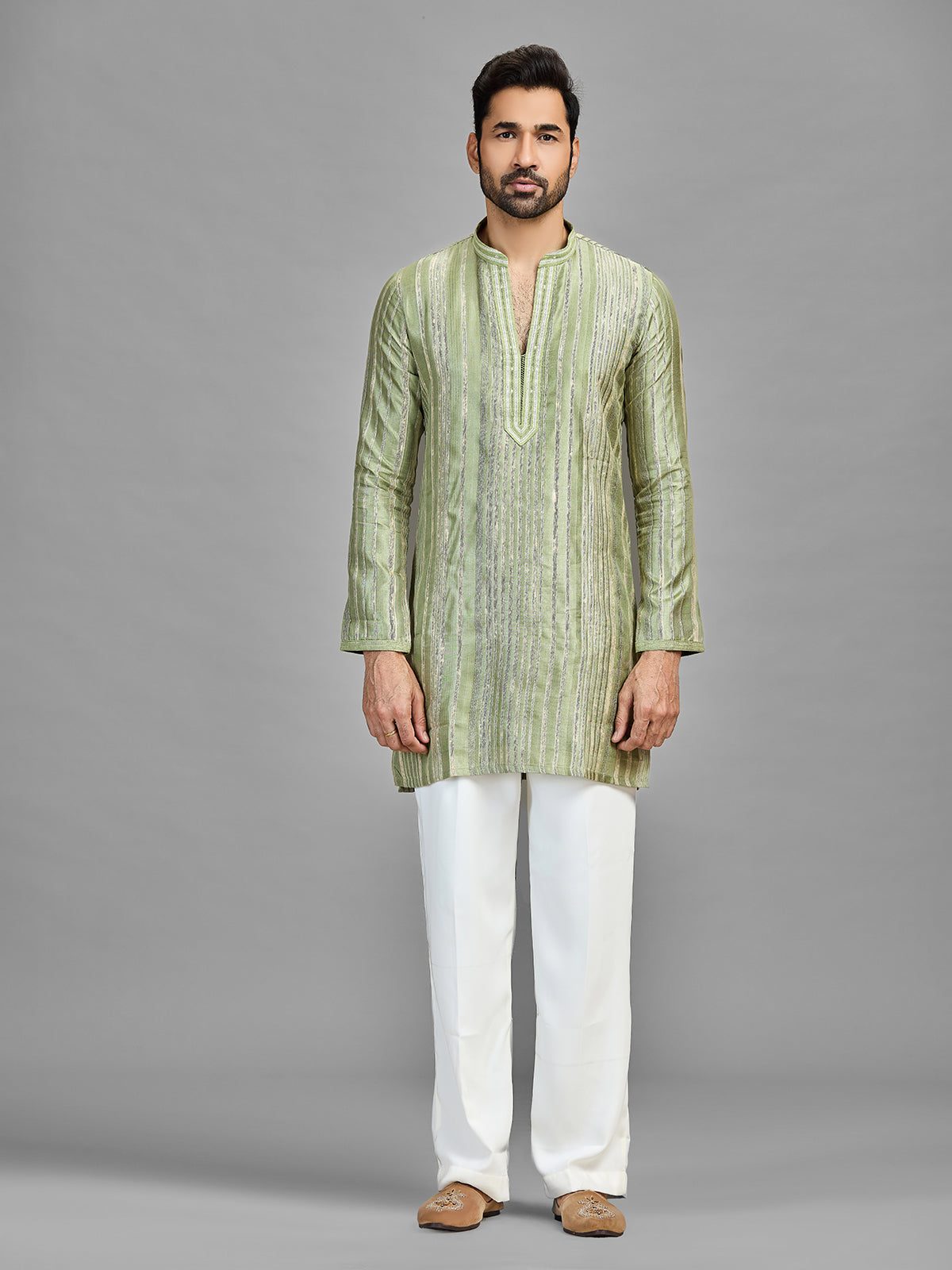 Green banarasi silk mehndi celebration ensemble