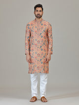 Peach cotton linen paisley floral festive attire