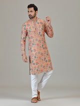 Peach cotton linen paisley floral festive attire