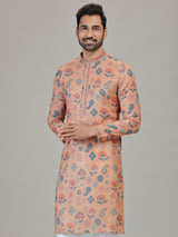 Peach cotton linen paisley floral festive attire