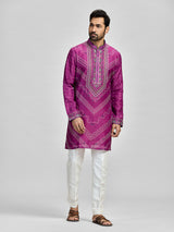 Purple silk embroidered bandhani festive kurta suit