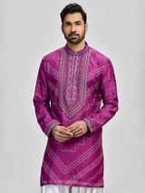 Purple silk bandhani aari salwar celebration kurta suit
