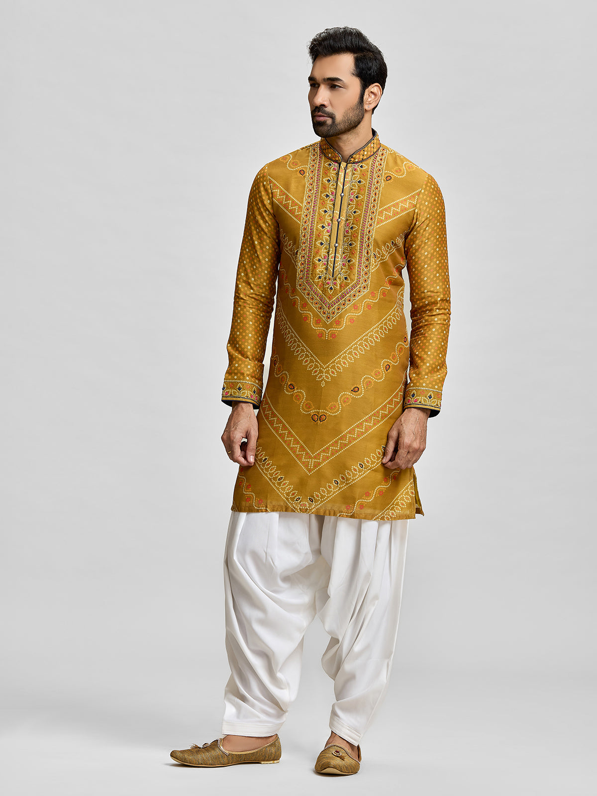 Yellow silk bandhani salwar festival statement kurta