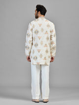 Ivory linen cotton embroidered festive kurta set