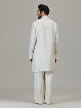Cream linen resham embellished festive kurta ensemble