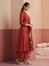 Rust brown heritage shimmer palazzo style salwar suit