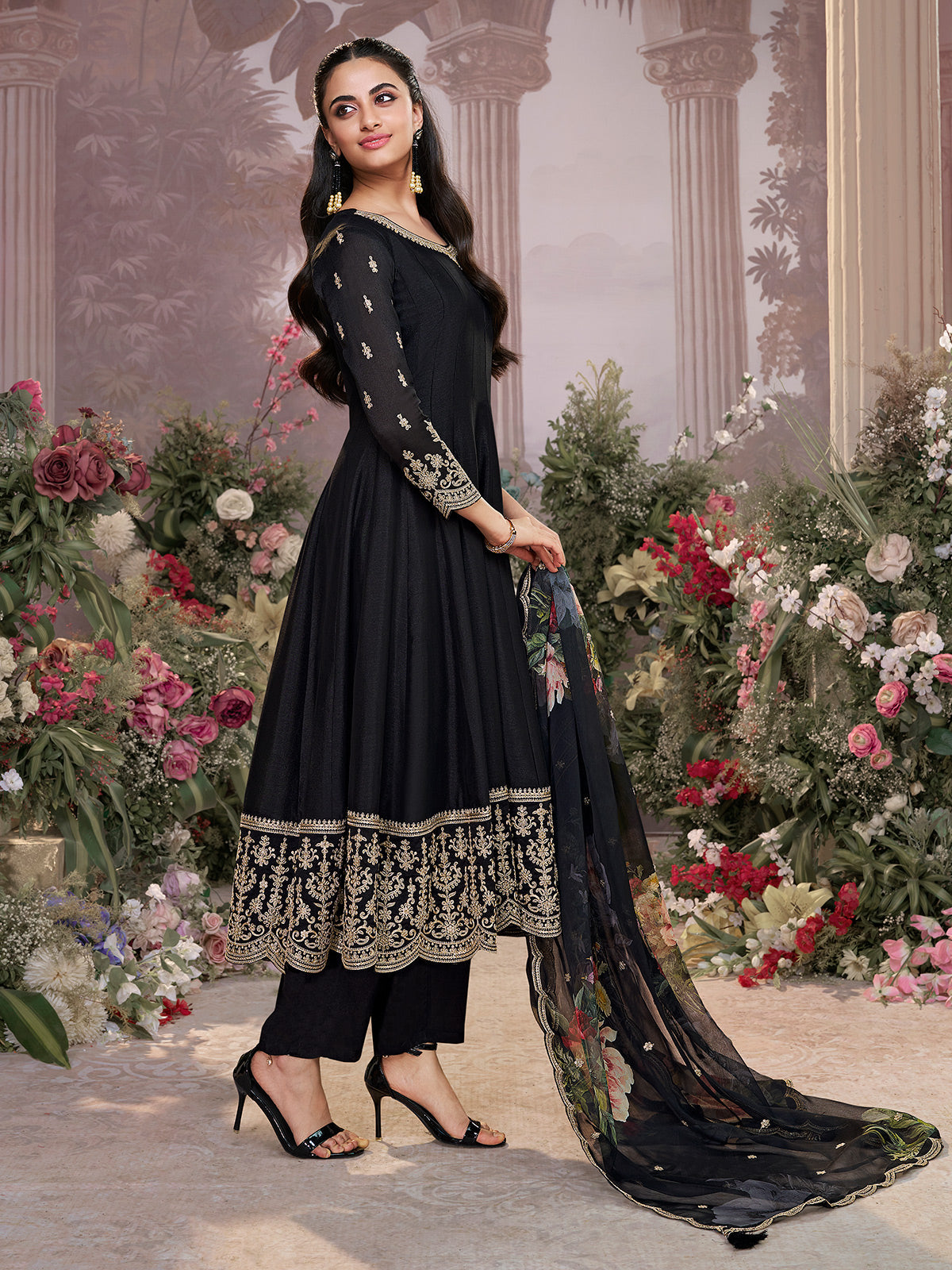 Black chinon luxe evening anarkali charm