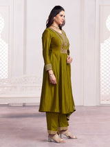 Green festive shimmer chinon anarkali flair